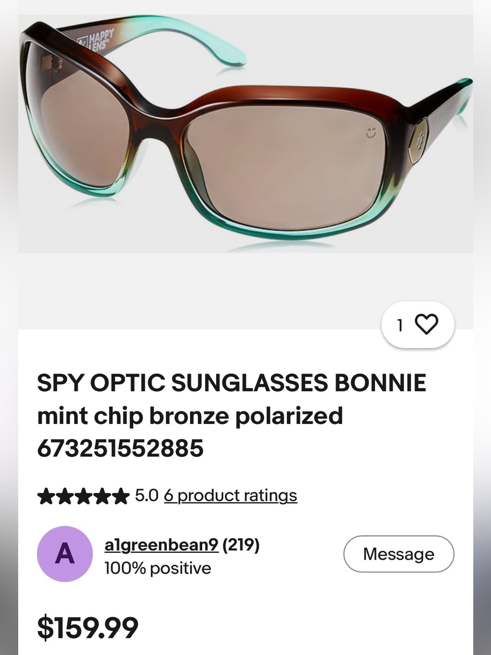 SPY Bonnie Mint Chip and Bronze Polarized Sunglasses